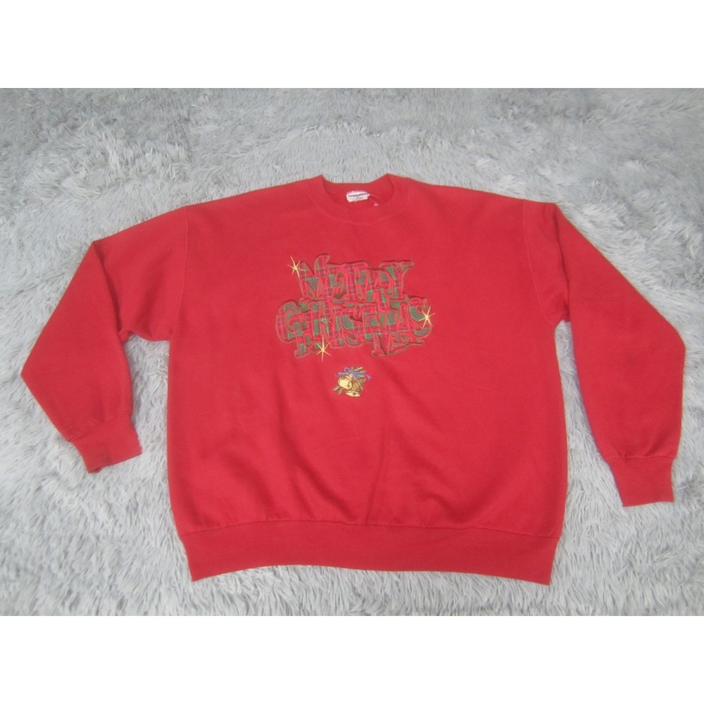 Jerzees Womens XL Sweater Merry Christmas Red Long Sleeve‎ Crew Neck Casual